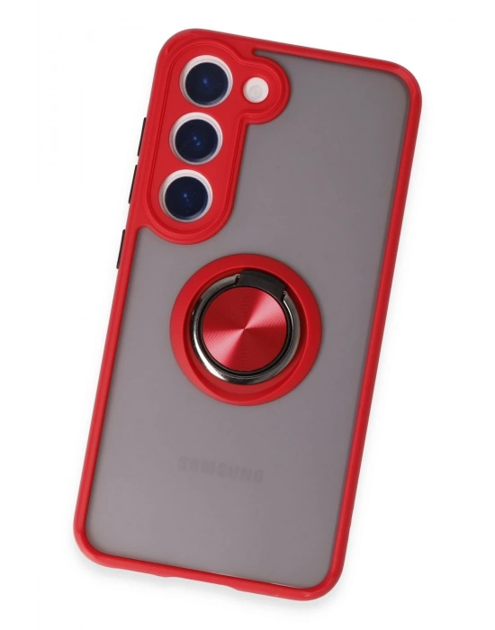 Newface Samsung Galaxy S23 Kılıf Montreal Yüzüklü Silikon Kapak - Kırmızı