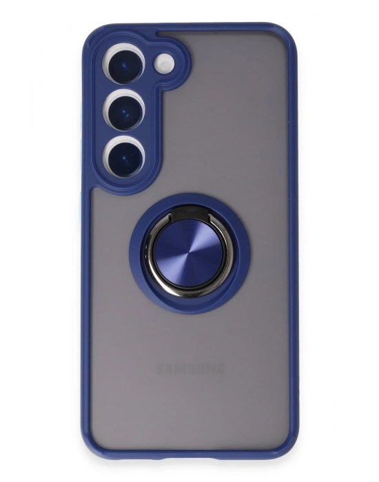 Newface Samsung Galaxy S23 Kılıf Montreal Yüzüklü Silikon Kapak - Lacivert