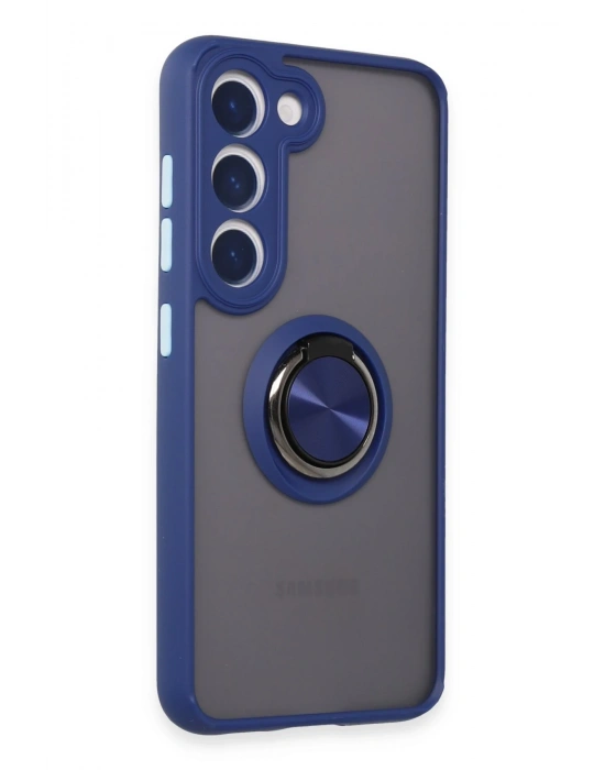 Newface Samsung Galaxy S23 Kılıf Montreal Yüzüklü Silikon Kapak - Lacivert