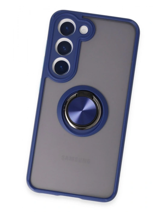 Newface Samsung Galaxy S23 Kılıf Montreal Yüzüklü Silikon Kapak - Lacivert