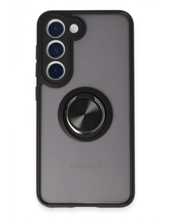 Newface Samsung Galaxy S23 Kılıf Montreal Yüzüklü Silikon Kapak - Siyah