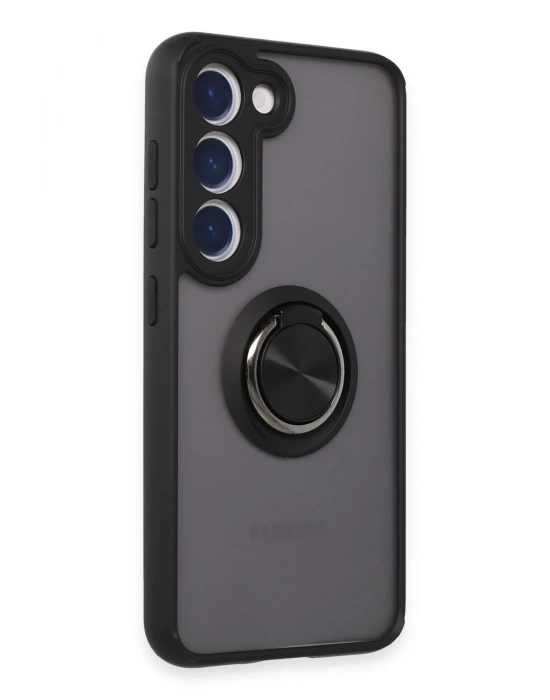 Newface Samsung Galaxy S23 Kılıf Montreal Yüzüklü Silikon Kapak - Siyah