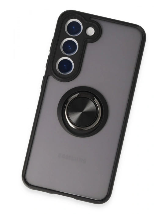 Newface Samsung Galaxy S23 Kılıf Montreal Yüzüklü Silikon Kapak - Siyah