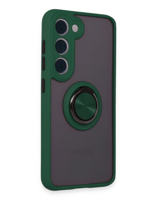 Newface Samsung Galaxy S23 Kılıf Montreal Yüzüklü Silikon Kapak - Yeşil