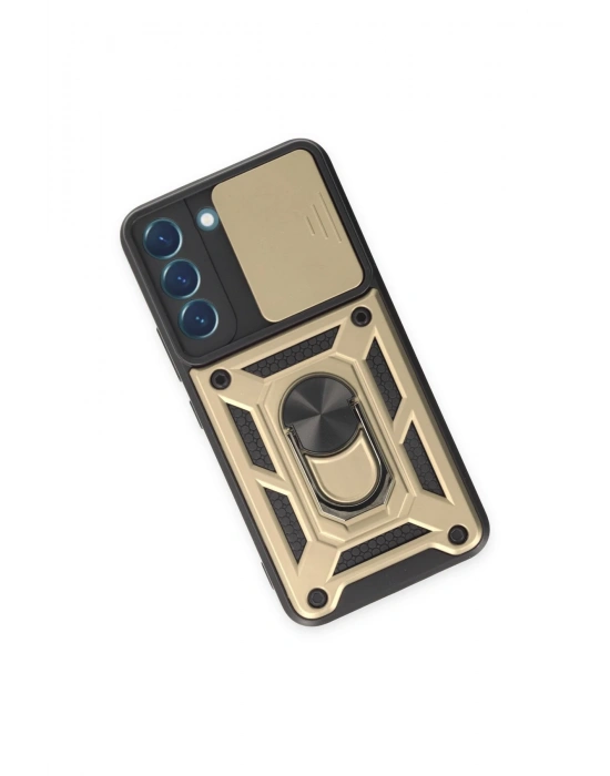 Newface Samsung Galaxy S23 Kılıf Pars Lens Yüzüklü Silikon - Gold