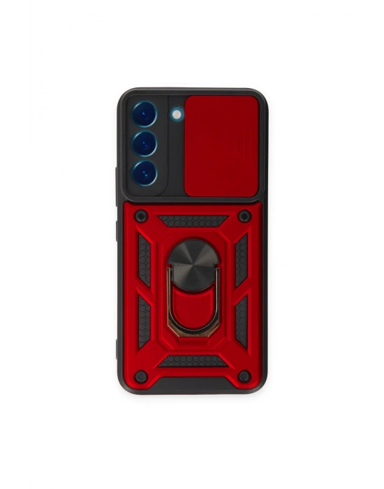 Newface Samsung Galaxy S23 Kılıf Pars Lens Yüzüklü Silikon - Kırmızı