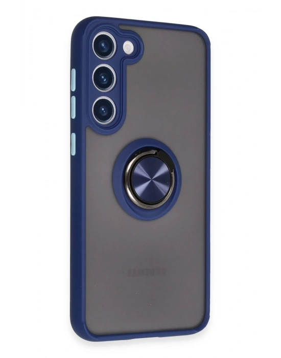 Newface Samsung Galaxy S23 Plus Kılıf Montreal Yüzüklü Silikon Kapak - Lacivert
