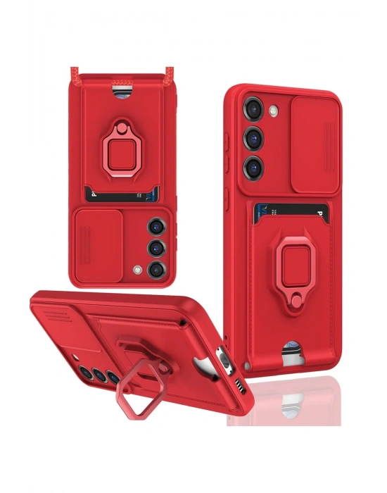 Newface Samsung Galaxy S23 Plus Kılıf Zuma Kartvizitli Yüzüklü Silikon - Kırmızı