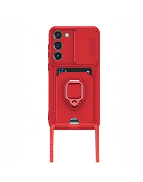 Newface Samsung Galaxy S23 Plus Kılıf Zuma Kartvizitli Yüzüklü Silikon - Kırmızı