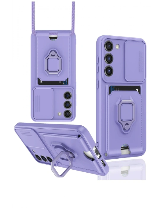 Newface Samsung Galaxy S23 Plus Kılıf Zuma Kartvizitli Yüzüklü Silikon - Lila