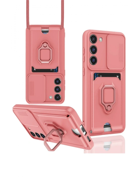 Newface Samsung Galaxy S23 Plus Kılıf Zuma Kartvizitli Yüzüklü Silikon - Pembe