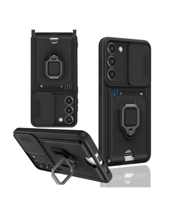 Newface Samsung Galaxy S23 Plus Kılıf Zuma Kartvizitli Yüzüklü Silikon - Siyah