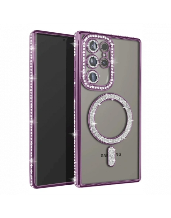 Newface Samsung Galaxy S23 Ultra Joke Simli Magneticsafe Kılıf - Derin Mor