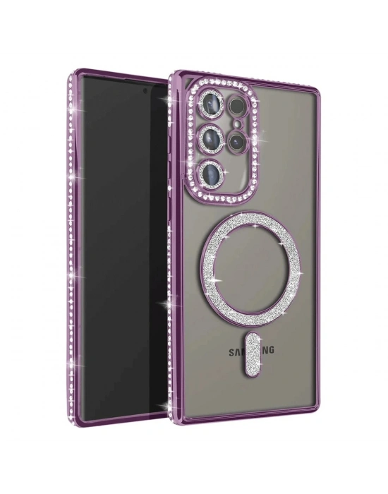 Newface Samsung Galaxy S23 Ultra Joke Simli Magneticsafe Kılıf - Derin Mor