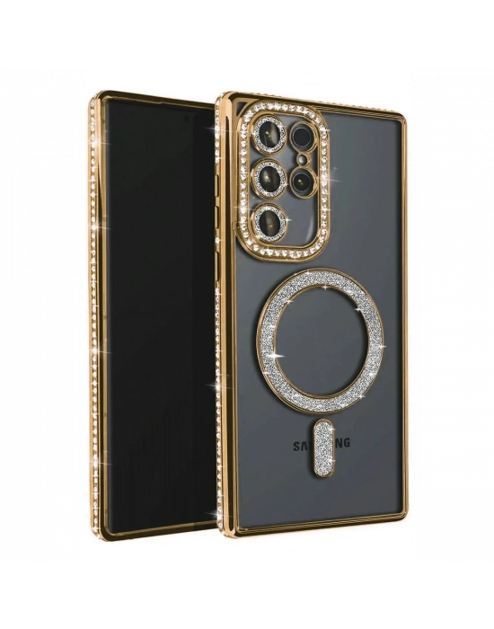 Newface Samsung Galaxy S23 Ultra Joke Simli Magneticsafe Kılıf - Gold