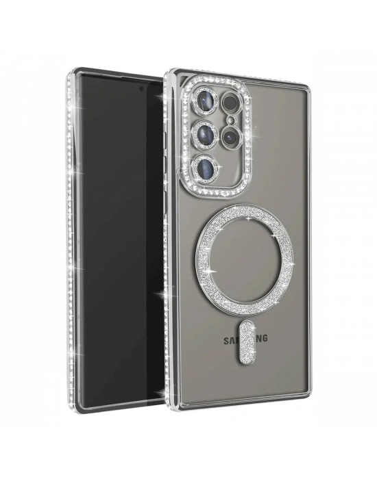 Newface Samsung Galaxy S23 Ultra Joke Simli Magneticsafe Kılıf - Gümüş