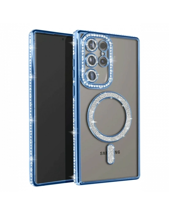 Newface Samsung Galaxy S23 Ultra Joke Simli Magneticsafe Kılıf - Mavi