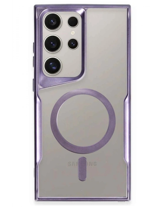 Newface Samsung Galaxy S23 Ultra Kılıf Boyi Magsafe Silikon Kapak - Derin Mor