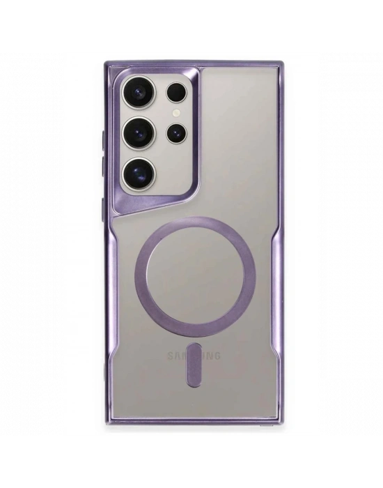 Newface Samsung Galaxy S23 Ultra Kılıf Boyi Magsafe Silikon Kapak - Derin Mor