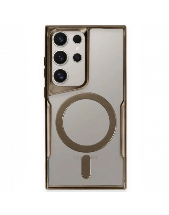 Newface Samsung Galaxy S23 Ultra Kılıf Boyi Magsafe Silikon Kapak - Kahverengi