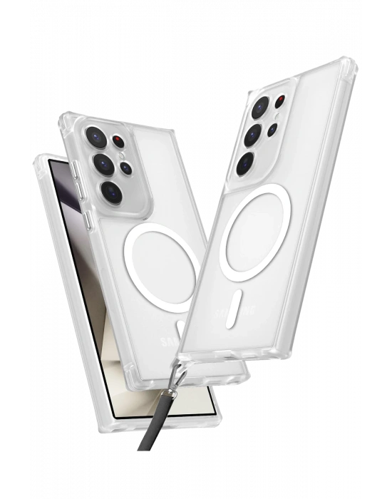 Newface Samsung Galaxy S23 Ultra Kılıf Enka Magsafe Silikon Kılıf - Şeffaf