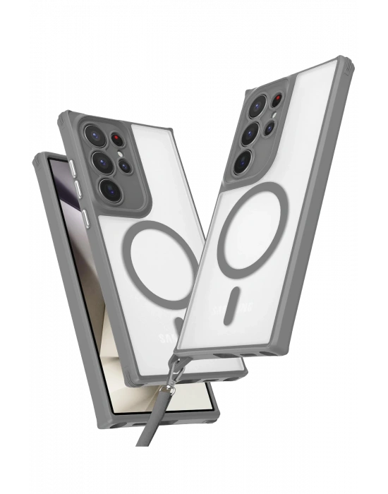 Newface Samsung Galaxy S23 Ultra Kılıf Enka Magsafe Silikon Kılıf - Titan Gri