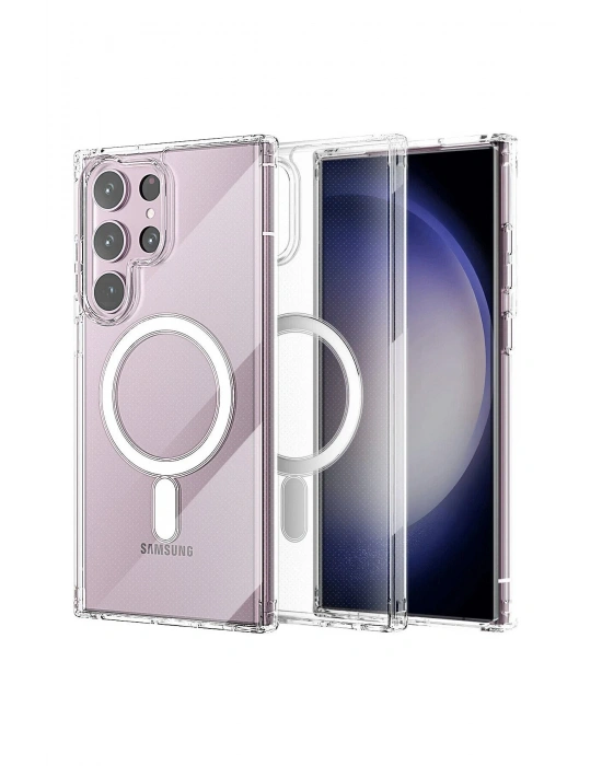 Newface Samsung Galaxy S23 Ultra Kılıf Magneticsafe Şeffaf Silikon - Şeffaf