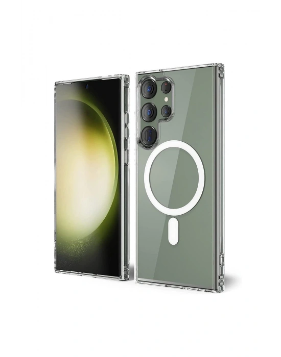 Newface Samsung Galaxy S23 Ultra Kılıf Magneticsafe Şeffaf Silikon - Şeffaf
