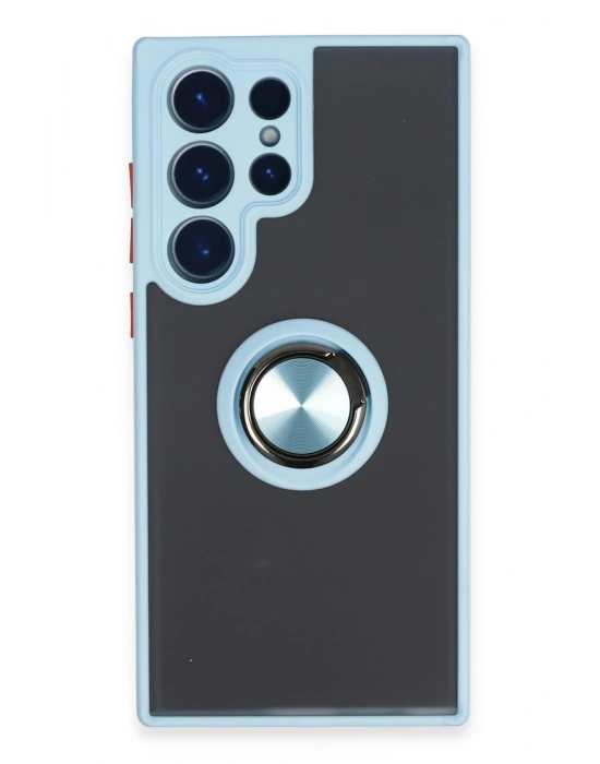 Newface Samsung Galaxy S23 Ultra Kılıf Montreal Yüzüklü Silikon Kapak - Buz Mavi