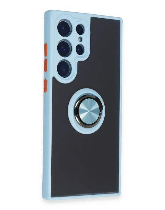 Newface Samsung Galaxy S23 Ultra Kılıf Montreal Yüzüklü Silikon Kapak - Buz Mavi