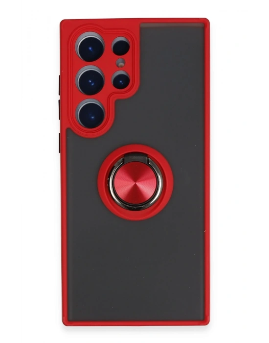 Newface Samsung Galaxy S23 Ultra Kılıf Montreal Yüzüklü Silikon Kapak - Kırmızı