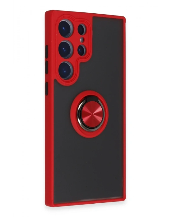Newface Samsung Galaxy S23 Ultra Kılıf Montreal Yüzüklü Silikon Kapak - Kırmızı
