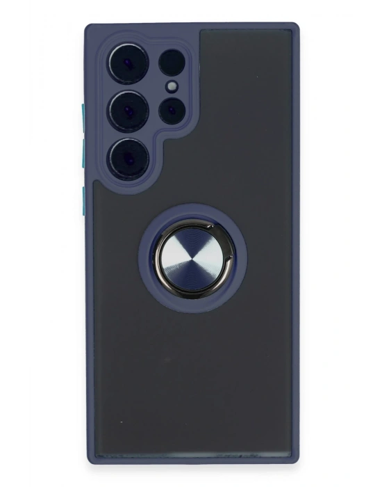 Newface Samsung Galaxy S23 Ultra Kılıf Montreal Yüzüklü Silikon Kapak - Lacivert