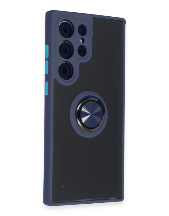 Newface Samsung Galaxy S23 Ultra Kılıf Montreal Yüzüklü Silikon Kapak - Lacivert