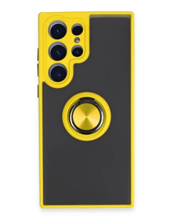 Newface Samsung Galaxy S23 Ultra Kılıf Montreal Yüzüklü Silikon Kapak - Sarı