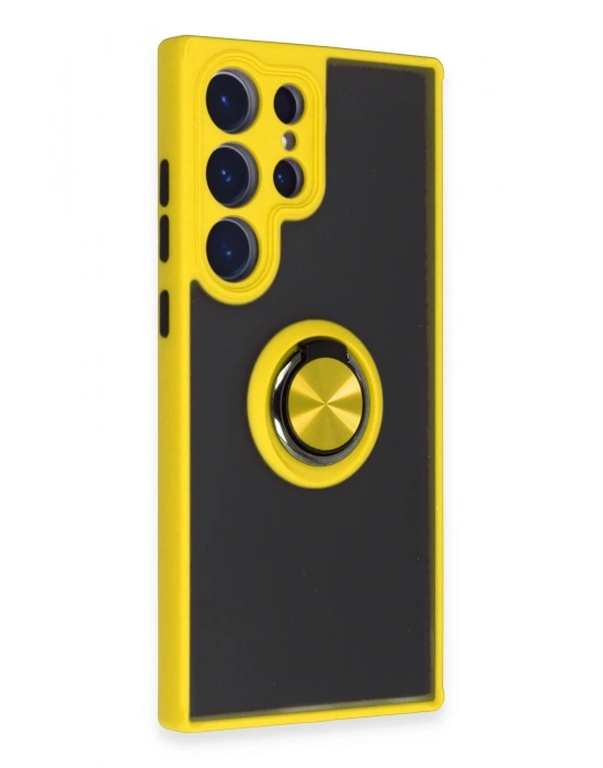Newface Samsung Galaxy S23 Ultra Kılıf Montreal Yüzüklü Silikon Kapak - Sarı