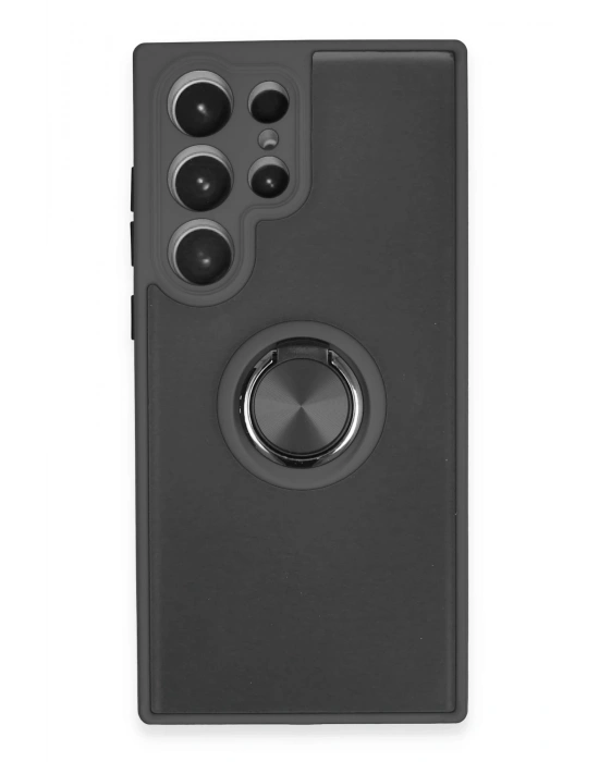 Newface Samsung Galaxy S23 Ultra Kılıf Montreal Yüzüklü Silikon Kapak - Siyah