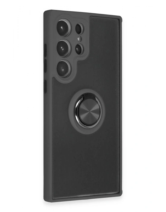 Newface Samsung Galaxy S23 Ultra Kılıf Montreal Yüzüklü Silikon Kapak - Siyah