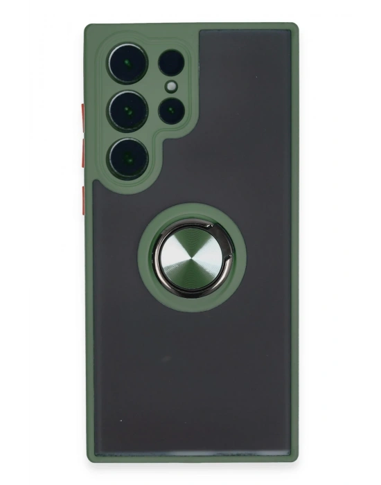 Newface Samsung Galaxy S23 Ultra Kılıf Montreal Yüzüklü Silikon Kapak - Yeşil