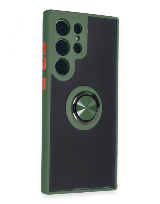 Newface Samsung Galaxy S23 Ultra Kılıf Montreal Yüzüklü Silikon Kapak - Yeşil