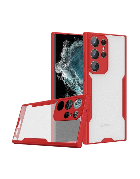 Newface Samsung Galaxy S23 Ultra Kılıf Platin Silikon - Kırmızı