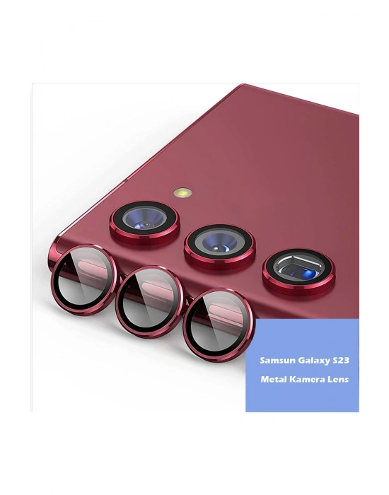 Newface Samsung Galaxy S23 Ultra Metal Kamera Lens - Kırmızı