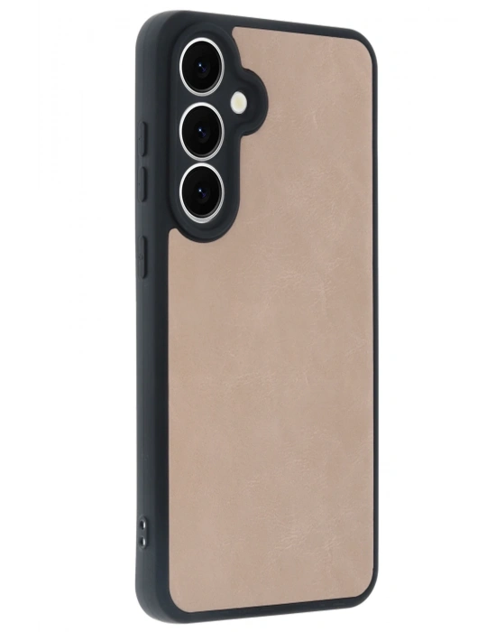 Newface Samsung Galaxy S24 FE Kılıf Aras Deri Kapak - Pudra