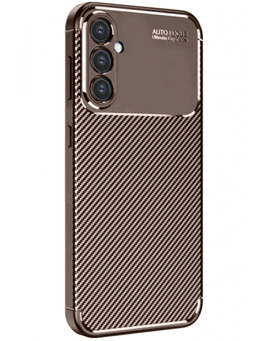 Newface Samsung Galaxy S24 FE Kılıf Auto Focus Karbon Kapak - Kahverengi
