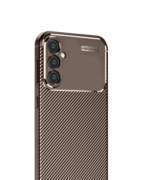 Newface Samsung Galaxy S24 FE Kılıf Auto Focus Karbon Kapak - Kahverengi