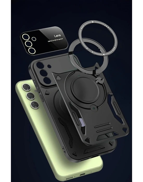 Newface Samsung Galaxy S24 FE Kılıf Joy Lens Standlı Kapak - Koyu Yeşil