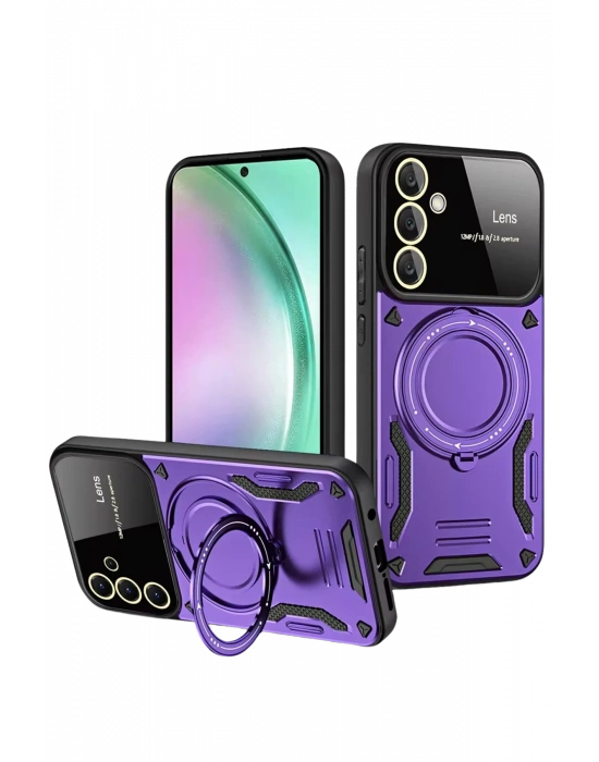 Newface Samsung Galaxy S24 FE Kılıf Joy Lens Standlı Kapak - Mor