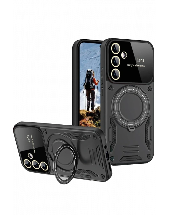 Newface Samsung Galaxy S24 FE Kılıf Joy Lens Standlı Kapak - Siyah