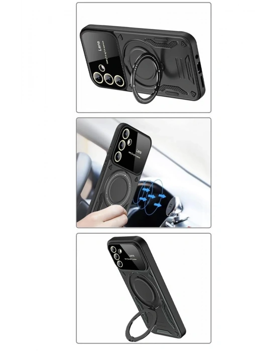 Newface Samsung Galaxy S24 FE Kılıf Joy Lens Standlı Kapak - Siyah