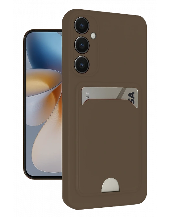 Newface Samsung Galaxy S24 FE Kılıf Kelvin Kartvizitli Silikon - Kahverengi